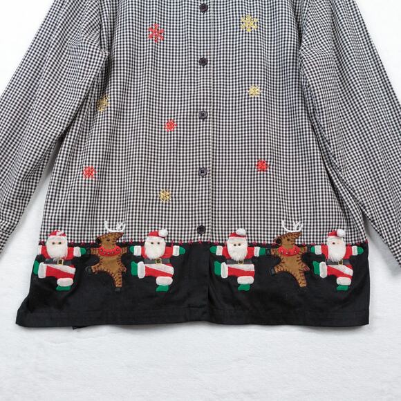 LEMON GRASS 3D Dancing Santa Reindeer Christmas Embroidered Button Up Shirt 2X - Picture 5 of 11
